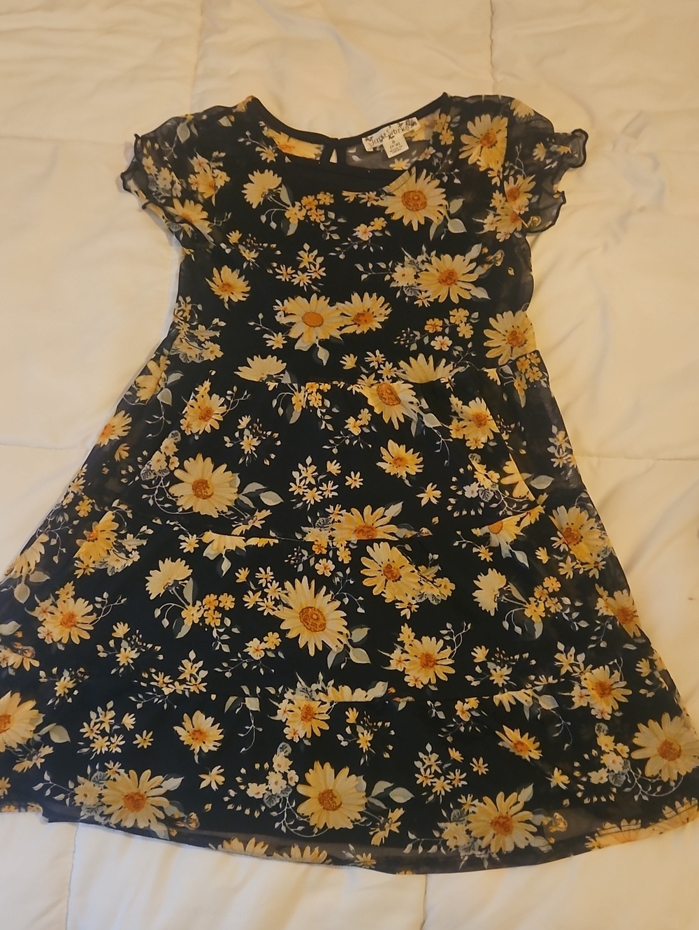 Girls Navy Dress with Yellow Floral Print